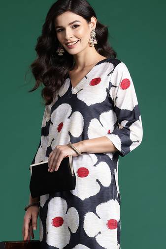 Black printed cotton kurta trouser set