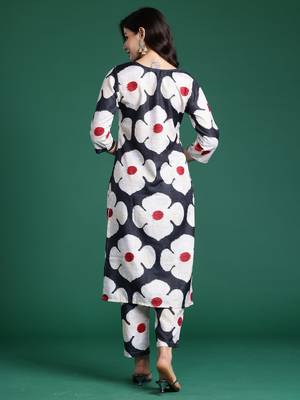 Black printed cotton kurta trouser set 2