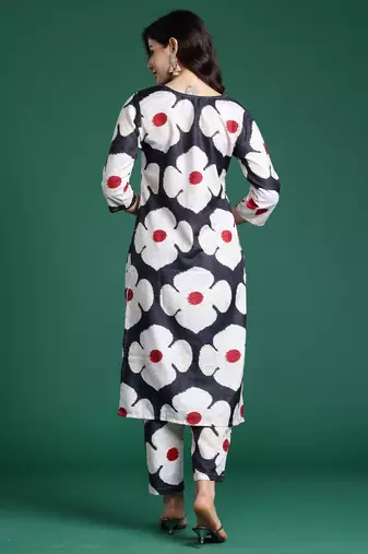 Black printed cotton kurta trouser set