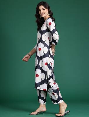 Black printed cotton kurta trouser set 3