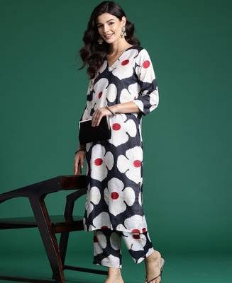 Black printed cotton kurta trouser set 4
