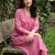 Pink embroidered cotton kurta trouser set