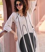 Off white printed cotton kurta trouser set
