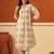 Beige printed cotton kurta trouser set