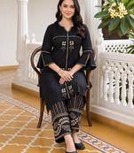 Black embroidered cotton kurta trouser set