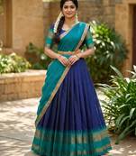 South Indian Style Semi-Stitched Half Saree with Blouse and Dupatta