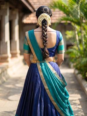 South Indian Style Semi-Stitched Half Saree with Blouse and Dupatta 2