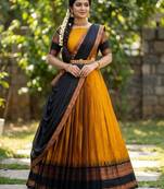 South Indian Style Semi-Stitched Half Saree with Blouse and Dupatta