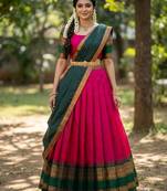 South Indian Style Semi-Stitched Half Saree with Blouse and Dupatta