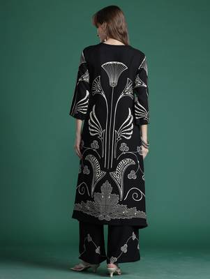 Black printed viscose rayon kurta trouser set 2