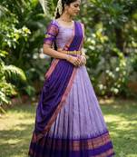 South Indian Style Semi-Stitched Half Saree with Blouse and Dupatta