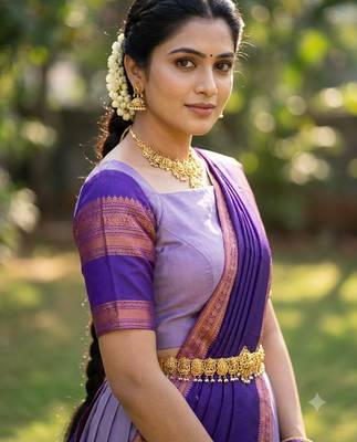 South Indian Style Semi-Stitched Half Saree with Blouse and Dupatta 4