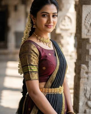 South Indian Style Semi-Stitched Half Saree with Blouse and Dupatta 4