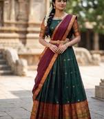 South Indian Style Semi-Stitched Half Saree with Blouse and Dupatta