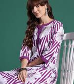 Purple printed cotton kurta trouser set