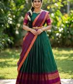 South Indian Style Semi-Stitched Half Saree with Blouse and Dupatta