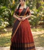 South Indian Style Semi-Stitched Half Saree with Blouse and Dupatta