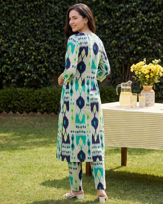 White printed cotton kurta trouser set 2