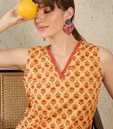 Mustard printed cotton kurta trouser set