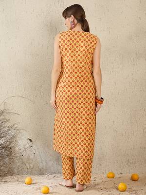 Mustard printed cotton kurta trouser set 3