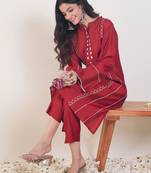 Red printed chanderi silk kurta trouser set