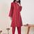 Red printed chanderi silk kurta trouser set