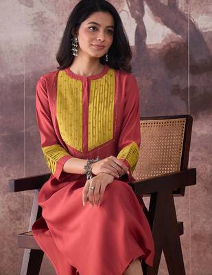 Orange embroidered silk kurta trouser set 2