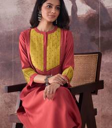 Orange embroidered silk kurta trouser set