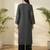 Grey embroidered viscose rayon kurta trouser set