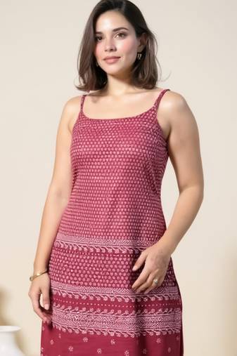 Maroon printed cotton kurta trouser set