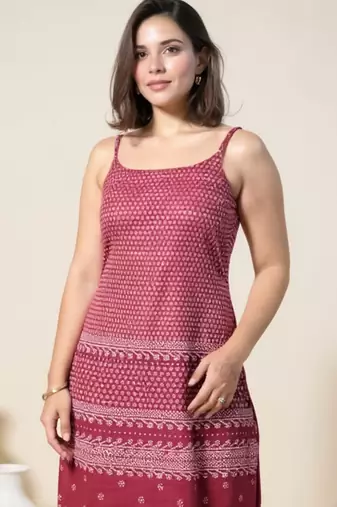 Maroon printed cotton kurta trouser set