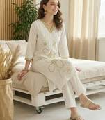 White embroidered silk kurta trouser set