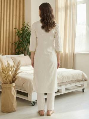 White embroidered silk kurta trouser set 2