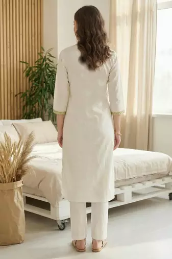 White embroidered silk kurta trouser set