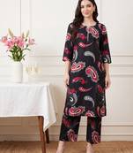 Black printed cotton kurta trouser set