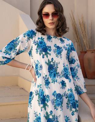White printed cotton kurta trouser set 2