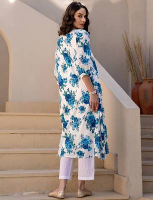 White printed cotton kurta trouser set 3