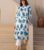 White printed cotton kurta trouser set