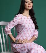 Pink printed cotton kurta trouser set