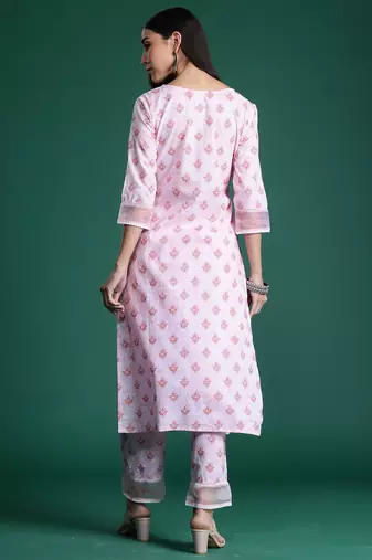 Pink printed cotton kurta trouser set