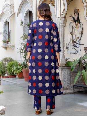 Blue printed cotton kurta trouser set 3