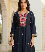 Black printed viscose rayon kurta trouser set