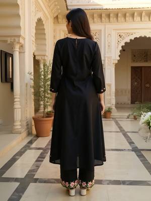 Black printed viscose rayon kurta trouser set 2