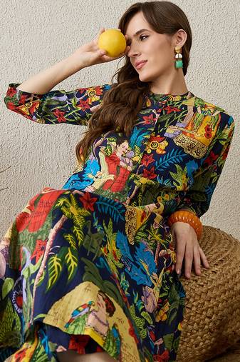Multicolor printed cotton kurta trouser set