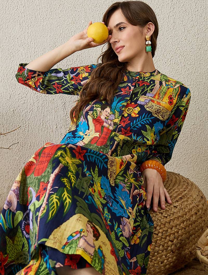 Multicolor printed cotton kurta trouser set