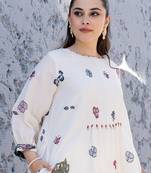 Off white printed cotton kurta trouser set