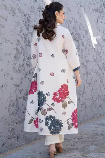 Off white printed cotton kurta trouser set