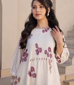 Off white printed cotton kurta trouser set