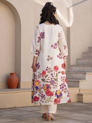 Off white printed cotton kurta trouser set 2