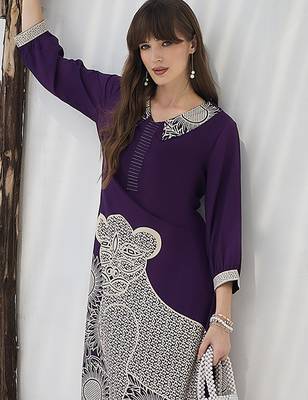 Purple printed viscose rayon kurta trouser set 2